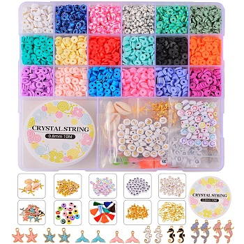 Polymer Clay Beads Kit for DIY Jewelry Set Making, Including Polymer Clay & CCB Plastic & Resin & Acrylic & Natural Cowrie Shell Beads, Alloy Enamel & Iron & Polyester Tassel Pendants, Alloy Clasps, Iron Jump Rings & Bead Tips, Elastic Thread, Mixed Color, Polymer Clay Beads: 126g/set