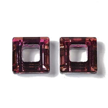 Transparent Electroplate Glass Pendant, Half Rainbow Plated, Faceted, Square, Medium Violet Red, 14x14x5mm, Hole: 6.8mm