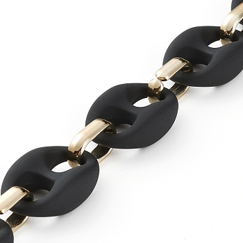 Handmade CCB Plastic & Rubberized Style Acrylic Coffee Bean Chains, Golden, Black, 33x22.5x10.5mm, 19x12x4.5mm, 39.37 inch(1m)/strand