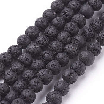 Natural Lava Rock Beads Strands, Round, Black, 4mm, Hole: 0.5mm, about 88~90pcs/strand, 15.3 inch