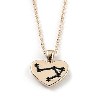 Golden Plated Heart with Constellation/Zodiac Sign Alloy Enamel Pendant Necklaces, Black, Libra, 17.2~17.63 inch(43.7~44.8cm)