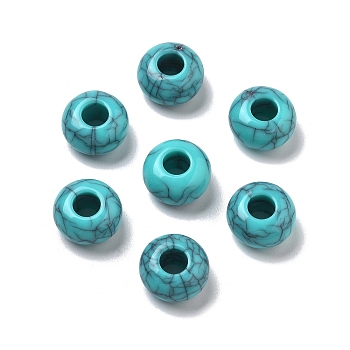 Two Tone Acrylic Beads, Imitation Gemstone Beads, Flat Round, Dark Turquoise, 13.5x7.5mm, Hole: 5mm