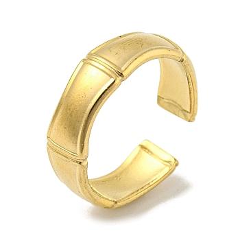 304 Stainless Steel Open Cuff Ring, Bamboo, Golden, US Size 7 1/4(17.5mm)