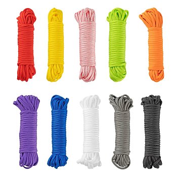 100M 10 Colors 7 Inner Cores Polyester & Spandex Cord Ropes, Solid Color, for Rope Bracelets Making, Mixed Color, 4~5mm, 10m/color