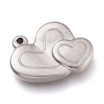 304 Stainless Steel Pendants, Heart with Heart, for Valentine's Day, Stainless Steel Color, 14x18x3.5mm, Hole: 1.5mm