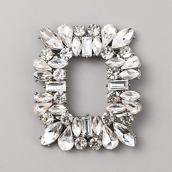 Alloy Crystal Rhinestone Shoe Decorations, Detachable Shoe Buckle Clips, Rectangle, Crystal, 63x53.5x6.5mm