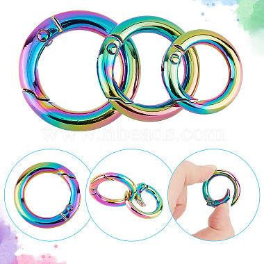 12Pcs 3 Style Rainbow Color Alloy Spring Gate Rings(FIND-GF0002-94)-4