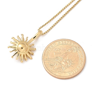 304 Stainless Steel Sunflower Pendant Box Chain Necklaces for Women(NJEW-R011-01G)-5