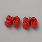 Opaque Resin Pendants, Bowknot, with Platinum Alloy Loop, Red, 19x22x6.5mm, Hole: 2mm(FIND-WH0199-33P-01)