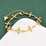 304 Stainless Steel Cross Link Chain Bracelets, Golden, 9 inch(22.8cm)(BJEW-D359-13A-G)