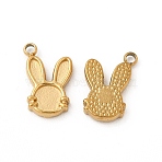 Ion Plating(IP) 304 Stainless Steel Pendant Cabochon Settings for Enamel, Rabbit, Real 14K Gold Plated, 11x8x1.5mm, Hole: 1.2mm(STAS-C070-04G)