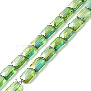 Transparent Electroplate Glass Beads Strands, Rainbow Plated, Faceted, Rectangle, Lime Green, 9x6x4mm, Hole: 1.2mm, about 72pcs/strand, 25.98''(66cm)(X-EGLA-I017-03-AB04)