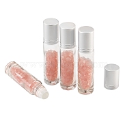 Glass Roller Ball Bottles, Refillable Perfume Bottle, with Rose Quartz Chip Beads, for Personal Care, 86x19mm, 4pcs/box(AJEW-SZ0001-25G)