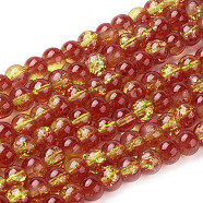 Spray Painted Crackle Glass Beads Strands, Round, Two Tone, Tomato, 6mm, Hole: 1.3~1.6mm, about 133pcs/strand, 31.4 inch(CCG-Q002-6mm-10)