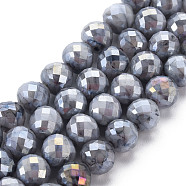 Opaque Baking Painted Crackle Glass Beads Strands, Faceted, AB Color Plated, Teardrop, Dark Gray, 8x7~8mm, Hole: 1.2mm, about 60pcs/strand, 18.11 inches(46cm)(EGLA-S174-19G)