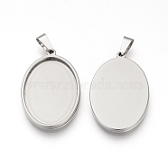 201 Stainless Steel Pendant Cabochon Settings, Oval, Stainless Steel Color, Tray: 39.5x30mm, 45x32.5x2mm, Hole: 8x4mm(STAS-S073-11P)