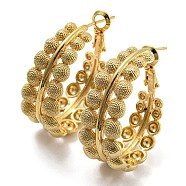Brass Half Round Beaded Thick Hoop Earrings for Women, Golden, 35x14x26mm(EJEW-D067-03G)