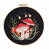 Mushroom Pattern Embroidery Starter Kits, including Embroidery Fabric & Thread, Needle, Embroidery Hoop, Instruction Sheet, Red, 1mm, 13 colors(DIY-Z023-01A)