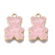 Alloy Enamel Pendants, Cadmium Free & Nickel Free & Lead Free, Light Gold, Bear, Pink, 21x14x2mm, Hole: 1.8mm(PALLOY-N170-018B-NR)