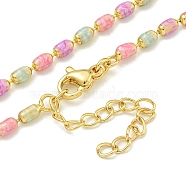 Brass Enamel Column Link Chain Necklaces, Real 18K Gold Plated, Lead Free & Cadmium Free & Nickel Free, Long-Lasting Plated, Colorful, 17.60~18.11 inch(44.7~46cm)(NJEW-H039-17G)