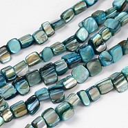 Shell Beads Strands, Dyed, Cyan, about 8~17.5mm long, 5~8mm wide, 5mm thick, hole: 1mm, 16 inch/strand, 40pcs/strand(PBB051Y)