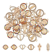 36Pcs 6 Styles Religion Alloy Pave Cubic Zirconia Connector Charms, Virgin Mary Links, Light Gold, 15.5~24x9~21x2mm, Hole: 1.5~2mm, 6pcs/style(FIND-DC0004-76)