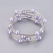 Fashion Wrap Bracelets, Glass Pearl Bracelets with Tube Beads, Lavender, Bracelet: about 60mm inner diameter(X-J-JB00041-06)