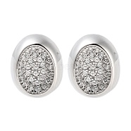 Rack Plating Oval Brass Stud Earrings, with Clear Cubic Zirconia, Cadmium Free & Lead Free, Long-Lasting Plated, Platinum, 11.5x9.5mm(EJEW-N055-38P-RS)