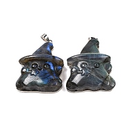 Natural Labradorite Carved Pendants, Halloween Ghost Charms with Platinum Plated Rack Plating Brass Snap on Bails, 41.5x32x12mm, Hole: 5x4mm(G-B085-11P)