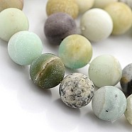 Natural Frosted Flower Amazonite Round Beads, 10mm, Hole: 1mm, 38pcs/strand, 15.5 inch(G-D616-10mm)