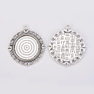 Tibetan Style Alloy Pendant Cabochon Settings, Flat Round, Antique Silver, Tray: 25mm, 43x39x3mm, Hole: 3mm, about 115pcs/kg(TIBEP-N003-63AS)