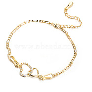 Brass Cubic Zirconia Link Chain Bracelets, with Lobster Claw Clasps, Heart to Heart, Clear, Real 18K Gold Plated, 9-7/8inches(25cm)(BJEW-EE0003-01G)