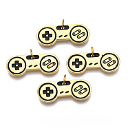 316 Surgical Stainless Steel Pendants, with Jump Rings and Enamel, Game Controller, Real 14K Gold Plated, 8x20x1.5mm, Hole: 2.5mm, Jump Ring: 4x0.5mm, 2.5mm inner diameter(STAS-N097-044)
