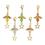 Angel Acrylic Pendant Decorations, Zinc Alloy Star Lobster Clasps Charm, Clip-on Charms, for Keychain, Purse, Backpack, Mixed Color, 53mm(HJEW-JM00888)