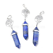 Natural Lapis Lazuli Pointed Big Pendants, Double Terminated Pointed, with Platinum Plated Brass Findings, Faceted, Bullet, 59~67x14~15mm, Hole: 7x5mm, Gemstone: 41~44x8mm(G-D0021-01P-10)