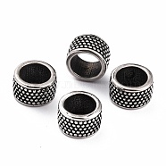 304 Stainless Steel European Beads, Large Hole Beads, Column with Polka Dot, Antique Silver, 12x7.4mm, Hole: 8.4mm(STAS-B011-09AS)
