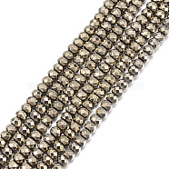 Rondelle Non-magnetic Synthetic Hematite Beads Strands, Imitation Pyrite, Faceted, Antique Bronze Plated, 4x3mm, Hole: 1mm, about 138pcs/strand, 16 inch(G-D617-21B)