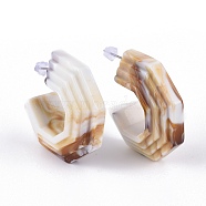 Acrylic Stud Earrings, Half Hoop Earrings, with 304 Stainless Steel Stud Earring Findings and Plastic Ear Nuts, White, 37x36x13.5~14mm, Pin: 0.7mm(EJEW-JE03478-02)