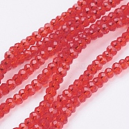 Transparent Glass Beads Strands, Faceted, Rondelle, Red, 3x2mm, Hole: 0.5mm, about 160~165pcs/strand, 15.35 inch~15.75 inch(39~40cm)(GLAA-R135-2mm-17)