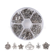 Tibetan Style Alloy Pendants, Flower, Antique Silver, 10~16x9.5~15x2~7mm, Hole: 1.5~2mm, about 135pcs/box(TIBEP-JP0001-01AS)