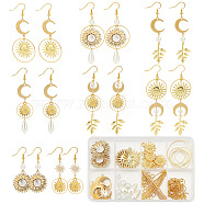 DIY Sunflower Earring Making Kit, Including Sun & Moon & Leaf Brass Pendants & Links Connectors & Earring Hooks, Alloy Pendants, Glass Pearl Beads, Golden, 128Pcs/box(DIY-SC0020-30)