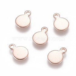 201 Stainless Steel Charms, Flat Round, Stamping Blank Tag, Rose Gold, 10x7x0.6~0.7mm, Hole: 1.8~2mm(STAS-F192-032RG)