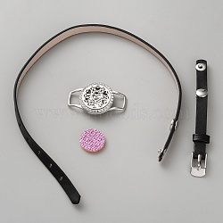 PU Leather Cord Bracelets, Essential Oil Diffuser Bracelets for Women, with Fibre Perfume Pads & Stainless Steel & Alloy Findings & Rhinestone, Flat Round with Heart Pattern, Pearl Pink, 12-5/8x3/8x1/4 inch(32.2x0.9x0.5cm)(BJEW-WH0023-35A)