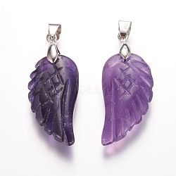 Natural Amethyst Pendants, Wing, Platinum, 29x15x6mm, Hole: 4mm(X-G-E339-02E)