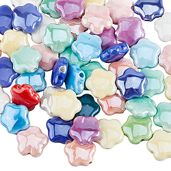 50Pcs Handmade Porcelain Beads, Bright Glazed Porcelain, Flower, Mixed Color, 14x15x6.5mm, Hole: 2mm(PORC-HS0001-04)