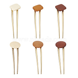 Biyun 6Pcs 6 Style Zinc Alloy Hair Forks, with Wooden Decoration, Mixed Color, 1pc/style(PALLOY-BY0001-02)