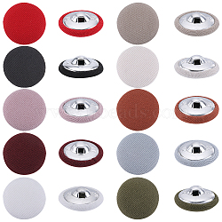 Gorgecraft 60Pcs 10 Styles 1-Hole Cloth Buttons, with Aluminium Findings, Flat Round Button, Mixed Color, 19x8~9mm, Hole: 2~3x2.5~3mm, 6pcs/style(DIY-GF0008-51)