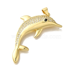 Dolphin Rack Plating Brass Micro Pave Cubic Zirconia Pendants, Cadmium Free & Lead Free, Long-Lasting Plated, Real 18K Gold Plated, 40.5x28.5x5mm, Hole: 4x3mm(KK-U019-26G)