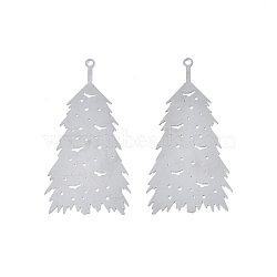 201 Stainless Steel Pendants, Etched Metal Embellishments, Christmas Tree, Stainless Steel Color, 44.5x22x0.3mm, Hole: 1.4mm(STAS-N102-12P)