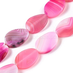 Natural Agate Dyed Beads Strands, Flat Oval, Hot Pink, 25x18x7.5mm, Hole: 1.2mm, about 16pcs/strand, 15.87''(40.3cm)(G-T138-202)